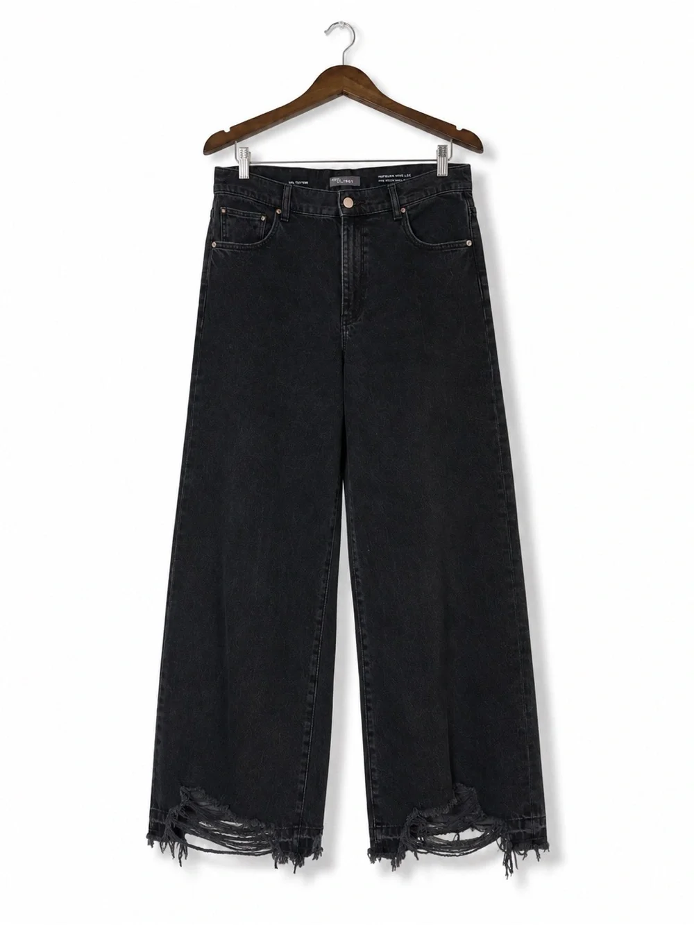 DL1961 Hepburn Wide Leg Jeans 32 High Rise 100% Cotton Black Denim Distressed - Picture 2 of 14